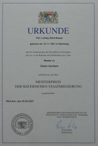 Meisterurkunde Glasermeister Ludwig
